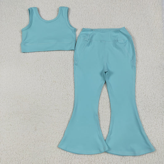 Baby Girls Aqua Yoga Vest Bell Bottom Pants Active Wear Clothes Sets