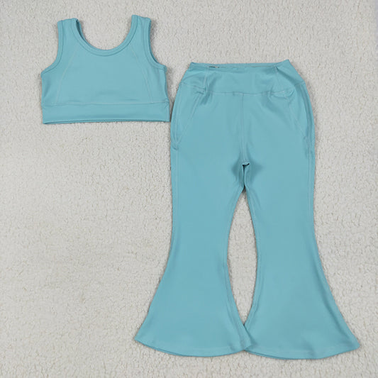 Baby Girls Aqua Yoga Vest Bell Bottom Pants Active Wear Clothes Sets