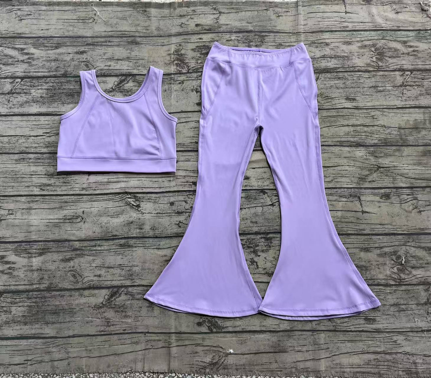 Baby Girls Lavender Yoga Vest Bell Bottom Pants Active Wear Clothes Sets