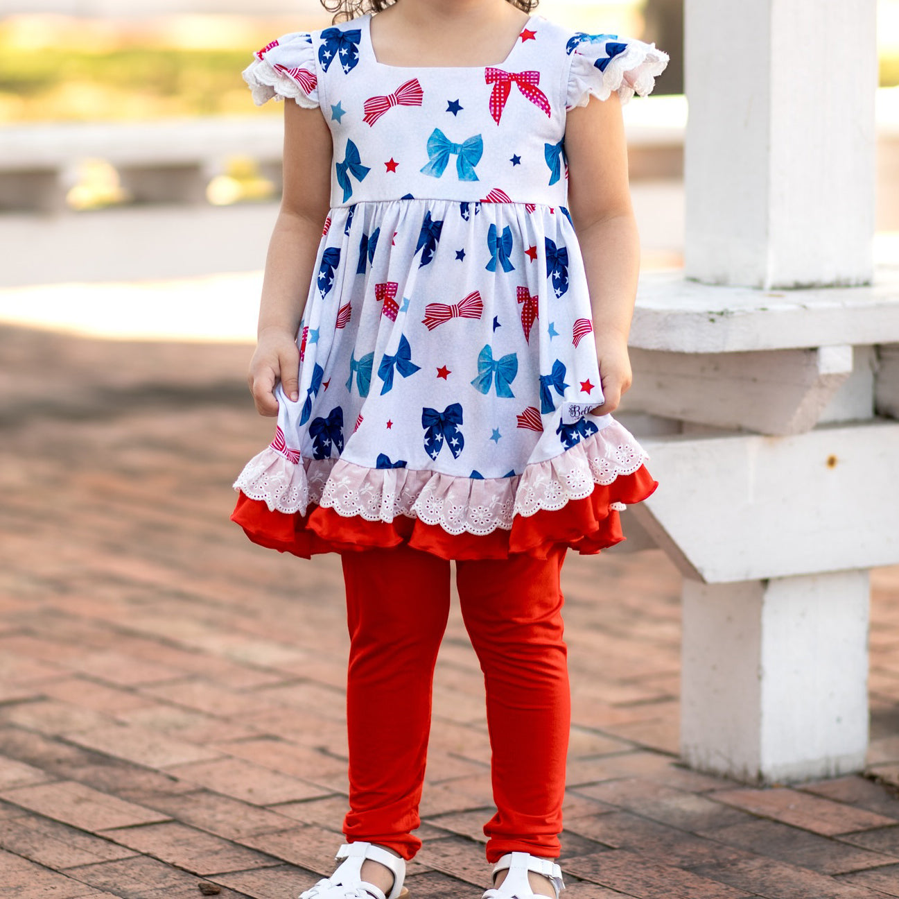 Baby Girls 4th of July Bows Tunic Legging Outfits Clothes Sets preorder