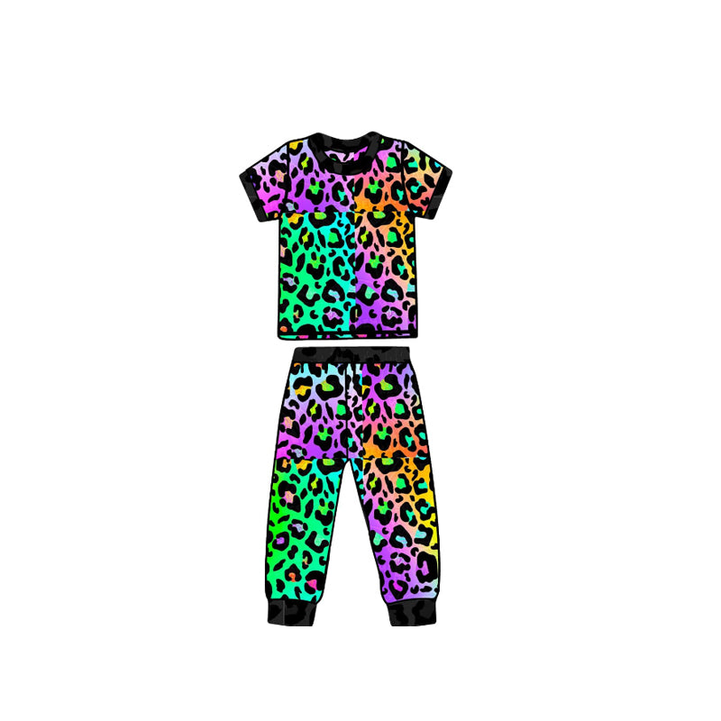 Baby Girls Short Sleeves Colorful Leopard Top Legging Pant Set preorder