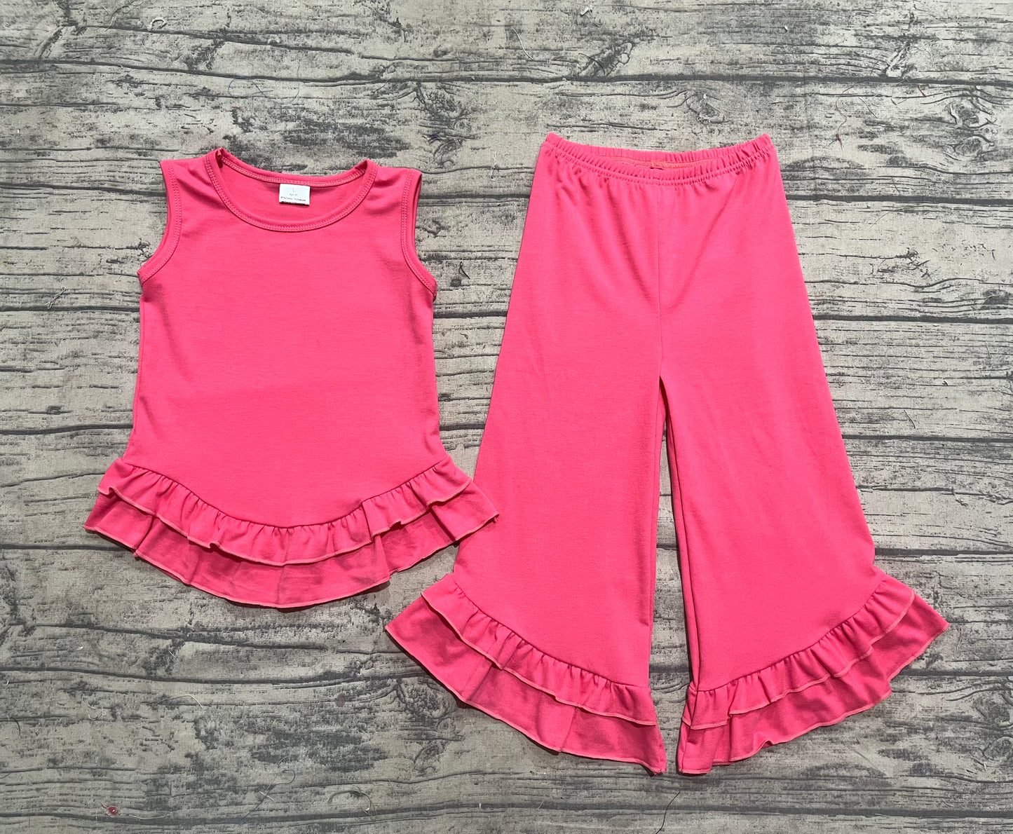 Baby Girls Pink Sleeveless Ruffle Top Bell Bottom Pants Sets