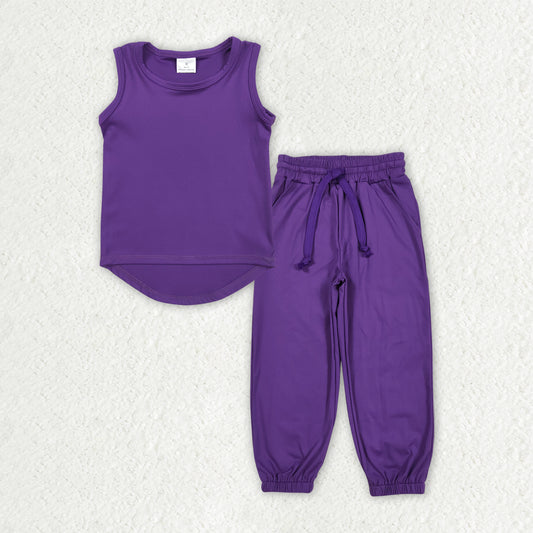 Baby Girls Purple Sleeveless Vest Top Pockets Pants Yoga Activity Wear Sets