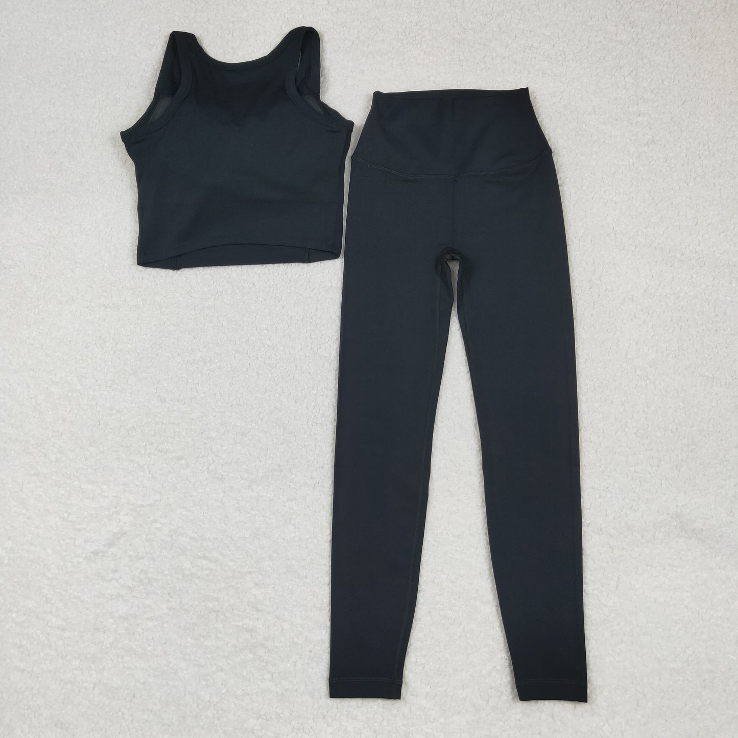 USA Adult Women Black Sleeveless Shirts Top Pant Yoga Active Set