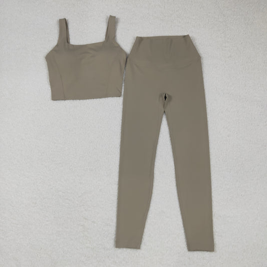 USA Adult Women Olive Strap Vest Top Pant Yoga Active Set
