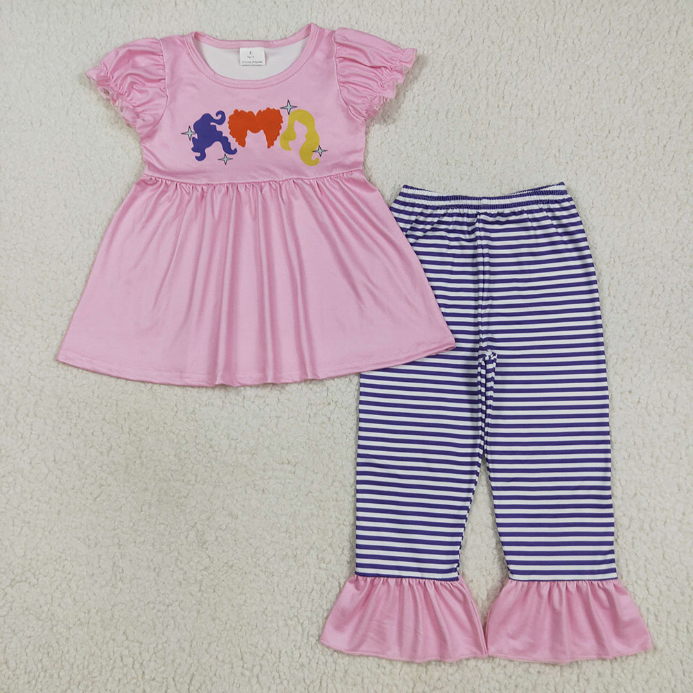 Baby Girls Pink Halloween Princess Hair Tunic Stripe Ruffle Pants Sets