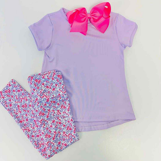 Preorder moq 5 Baby Girls Lavender Short Sleeves Shirt Top Floral Legging Pant Set