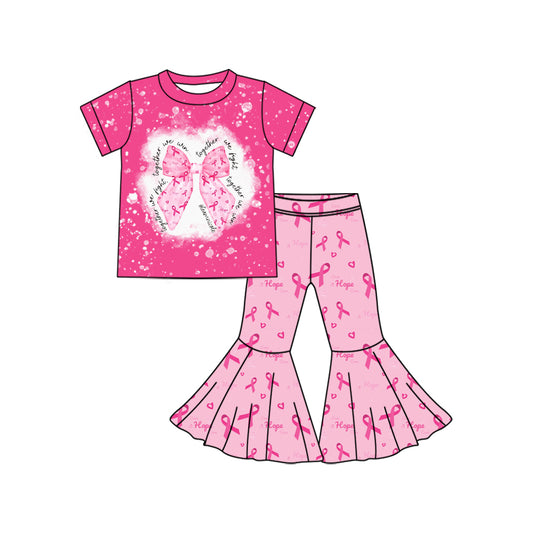 Baby Girls Pink Bows Hope Top Bell Bottom Pant Set Preorder
