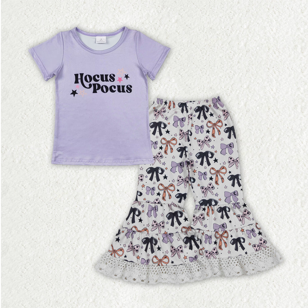 Baby Girls Hocus Pocus Top Bows Lace Bell Bottom Halloween Clothes Set