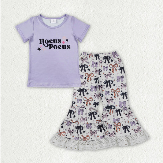 Baby Girls Hocus Pocus Top Bows Lace Bell Bottom Halloween Clothes Set
