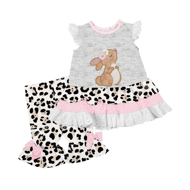 Baby Girls Rabbit Leopard Tunic Bell Bottom Pants Easter Clothes Sets Preorder