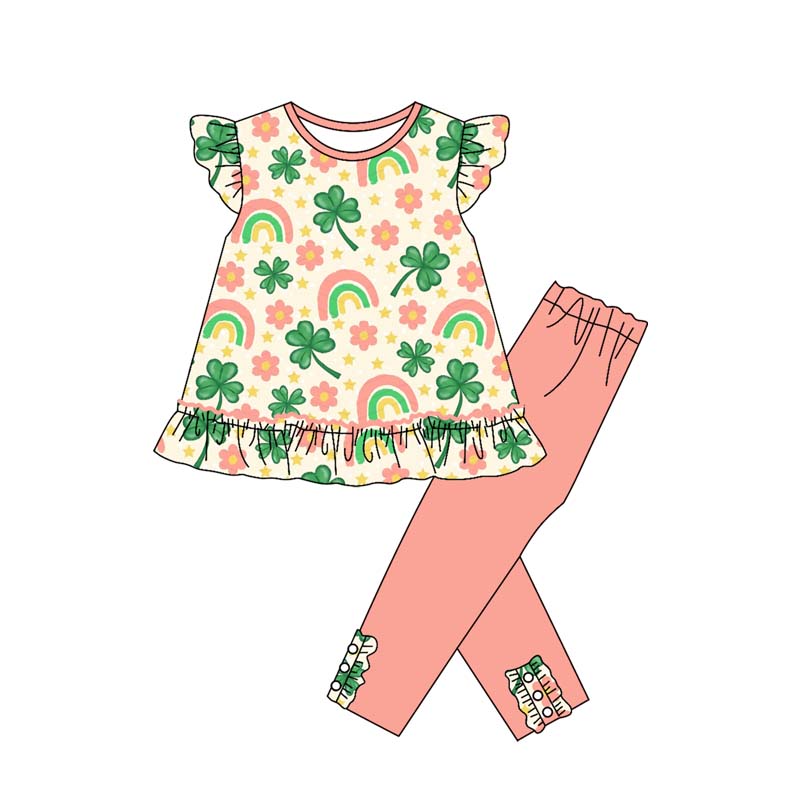 Baby Girls Flowers Clovers Tunic Leggings Pant St Patrick Clothes Sets Preorder