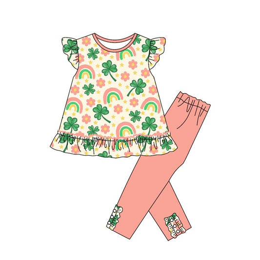 Baby Girls Flowers Clovers Tunic Leggings Pant St Patrick Clothes Sets Preorder
