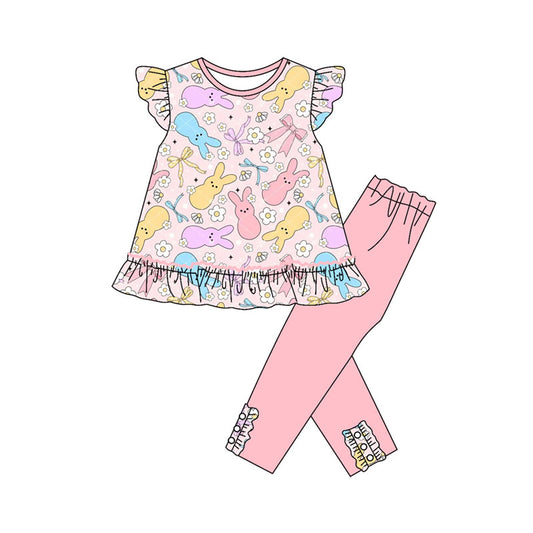 Baby Girls Colorful Flowers Rabbits Tunic Legging Pants Easter Clothes Sets Preorder