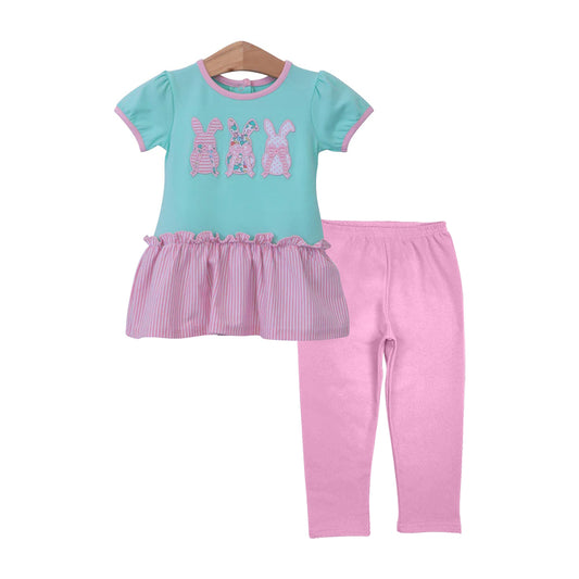 Baby Girls Short Sleeve Floral Rabbits Tunic Leggings Easter Clothes Sets Preorder