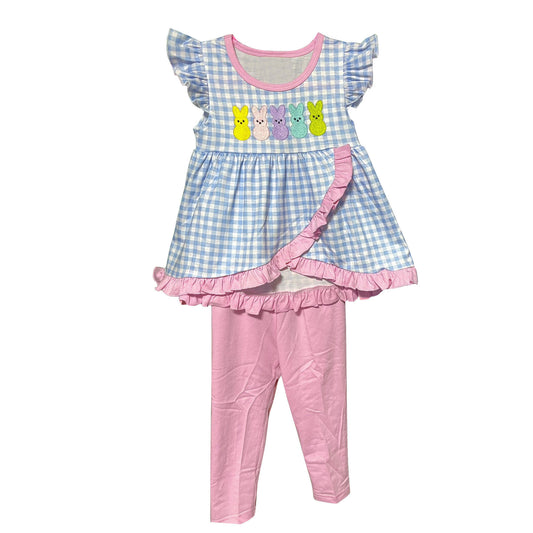 Baby Girls Blue Checked Colorful Rabbits Tunic Leggings Easter Clothes Sets Preorder