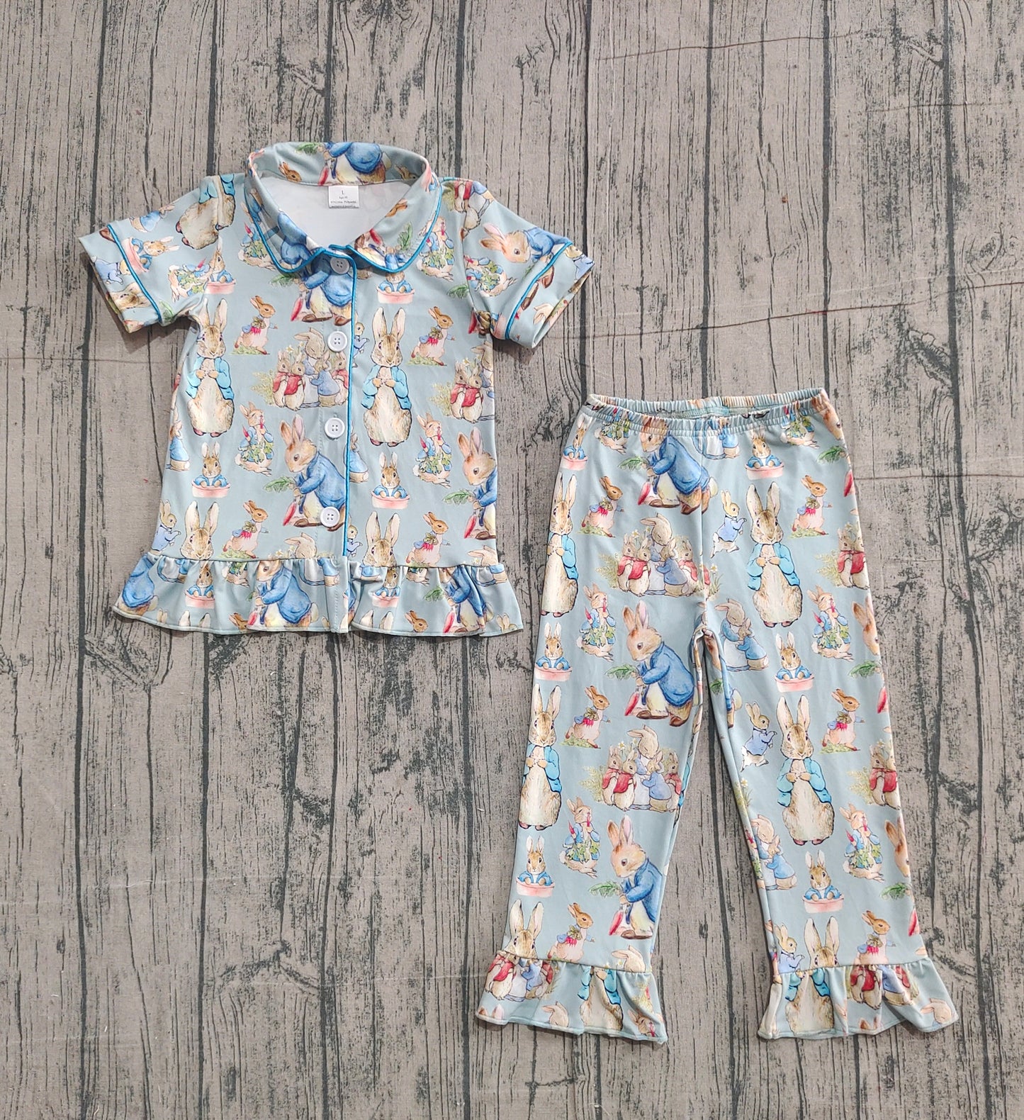 Baby Girls Carrots Rabbits Button Top Ruffle Pants Easter Pajamas Sets