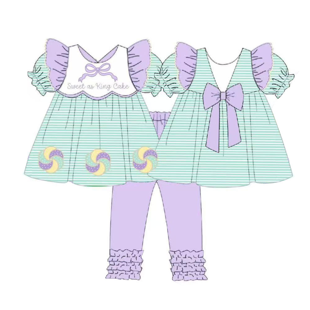 Baby Girls Mardigras Sweet as King Cake Tunic Ruffle Leggings Clothes Sets Preorder
