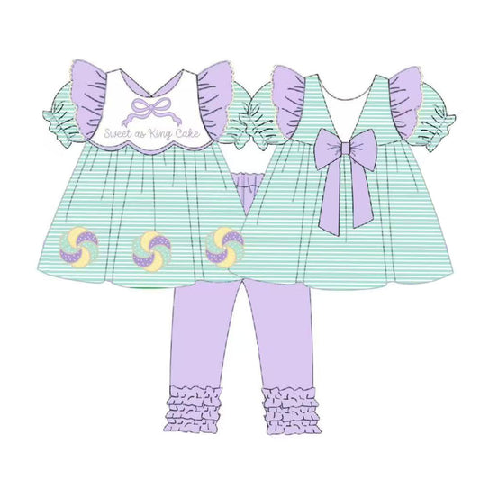 Baby Girls Mardigras Sweet as King Cake Tunic Ruffle Leggings Clothes Sets Preorder