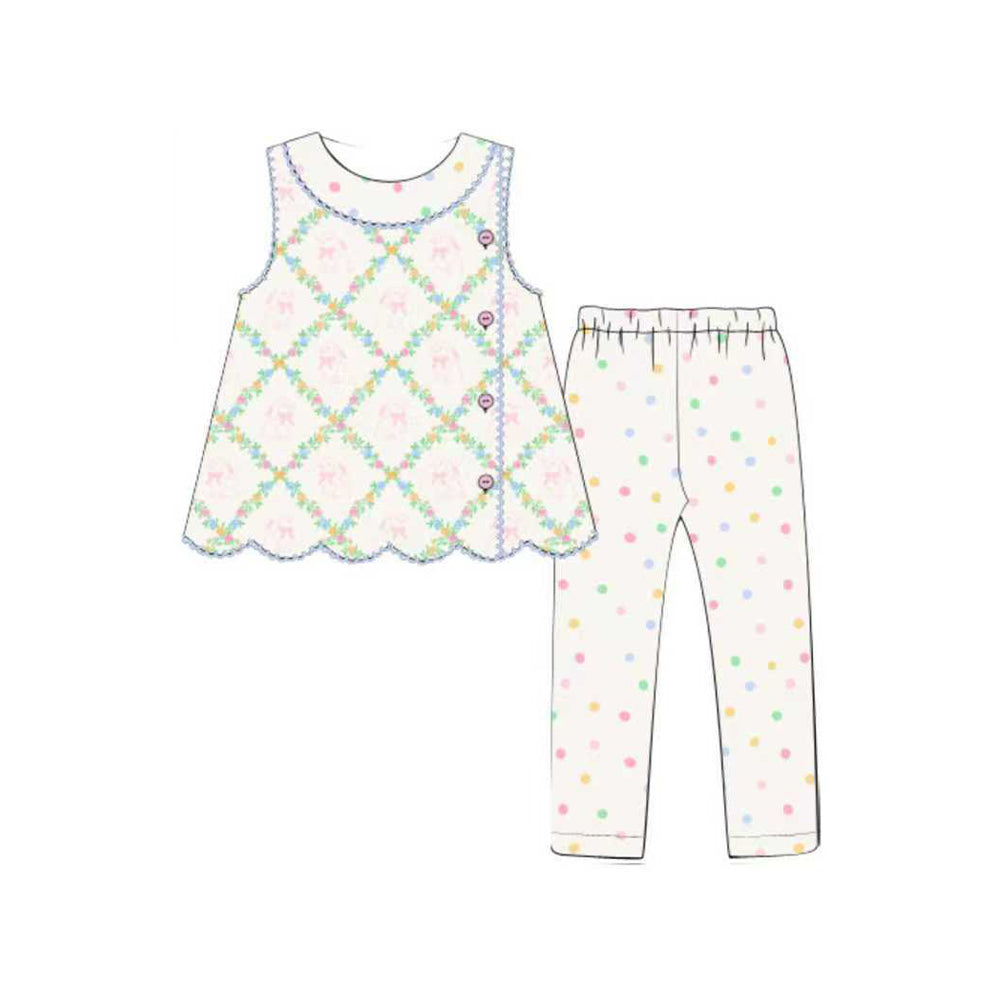 Baby Girls Rabbits Flowers Button Tunic Polka Dots Leggings Easter Clothes Sets Preorder