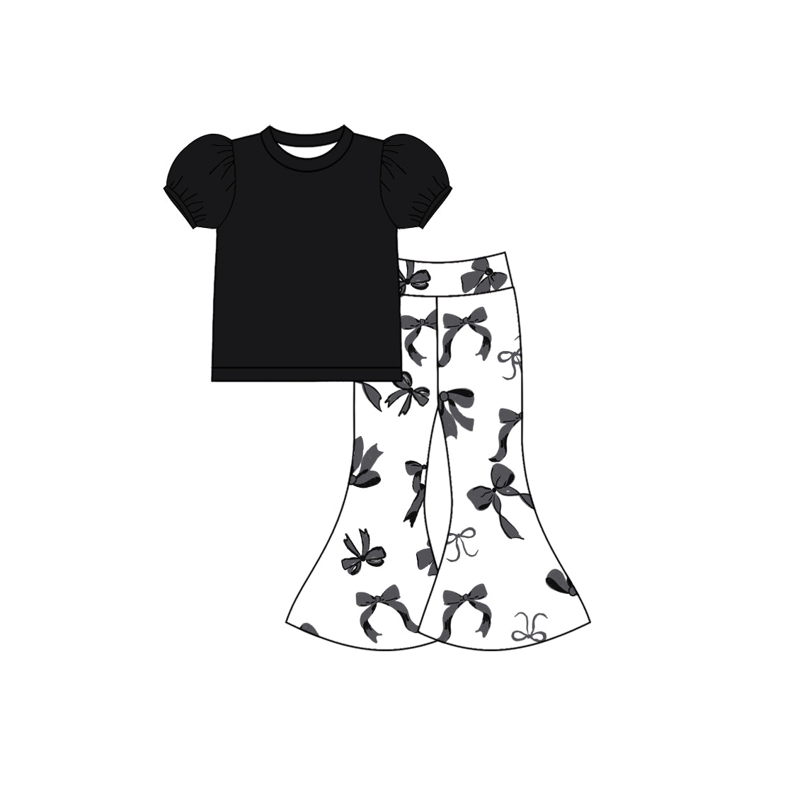 Baby Girls Shirts Top Black Bows Bell Bottom Pants Clothes Sets Preorder