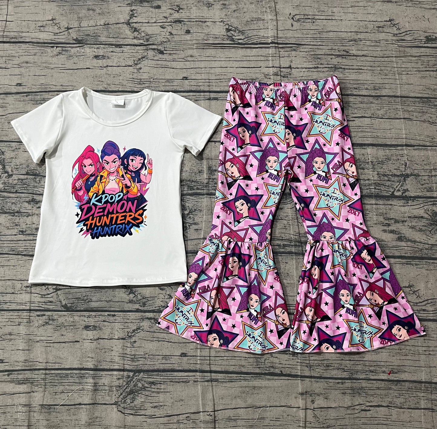 Baby Girls Cartoon Demon Hunter Top Bell Bottom Pants Clothes Sets