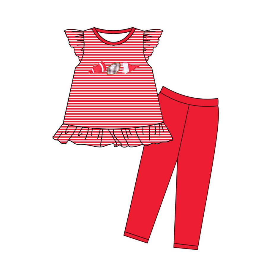 Baby Girls Red Stripe Footballs Tunic Legging Pants Team Clothes Sets Preorder