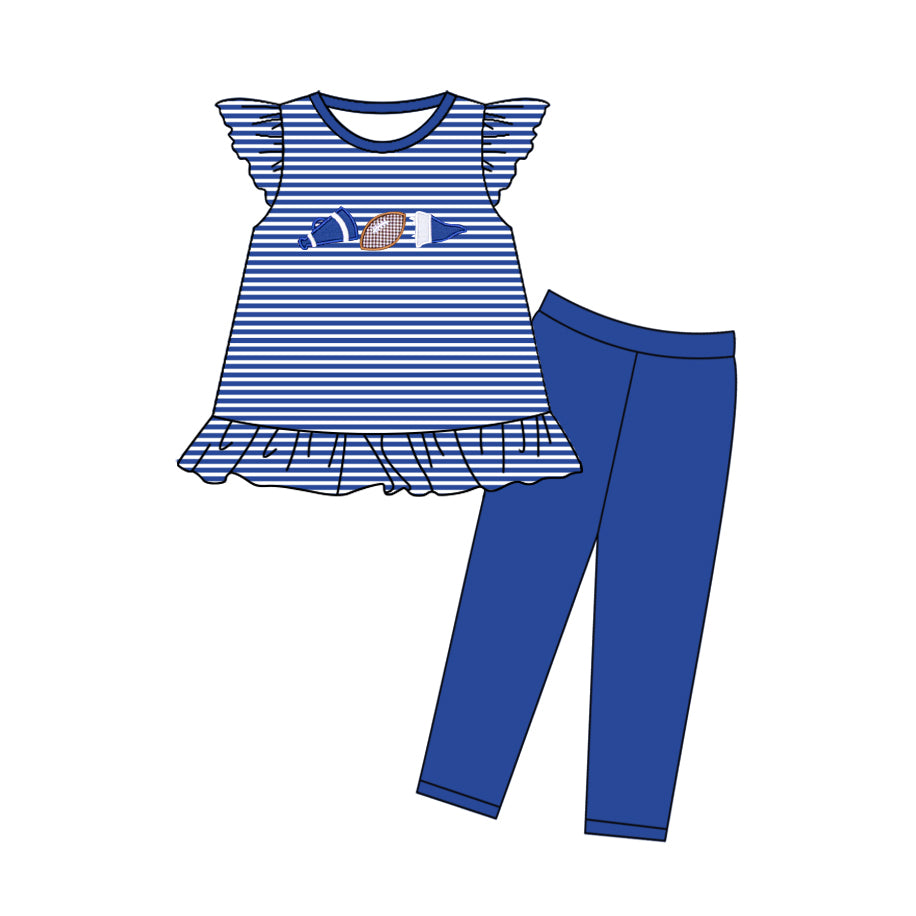 Baby Girls Blue Stripe Footballs Tunic Legging Pants Team Clothes Sets Preorder