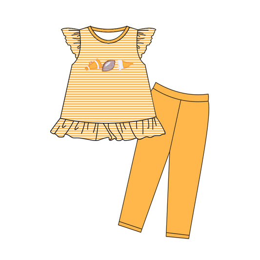 Baby Girls Orange Stripe Footballs Tunic Legging Pants Team Clothes Sets Preorder