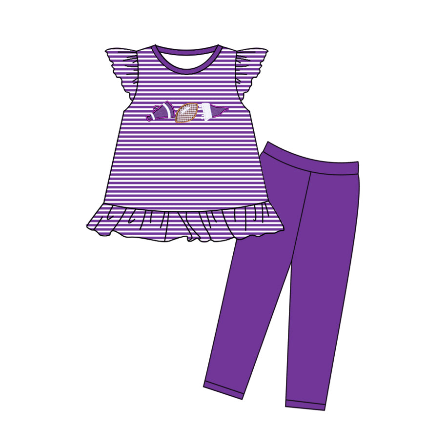 Baby Girls Purple Stripe Footballs Tunic Legging Pants Team Clothes Sets Preorder
