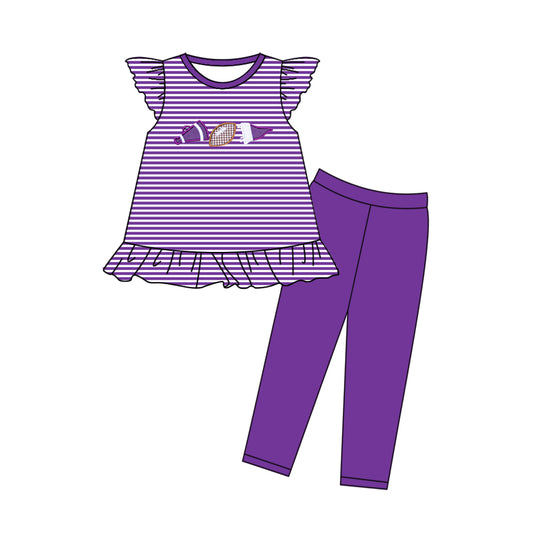 Baby Girls Purple Stripe Footballs Tunic Legging Pants Team Clothes Sets Preorder
