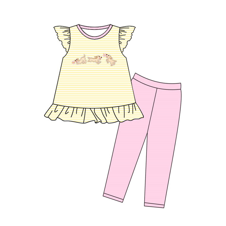 Baby Girls Stripe Dogs Tunic Leggings Clothes Sets Preorder