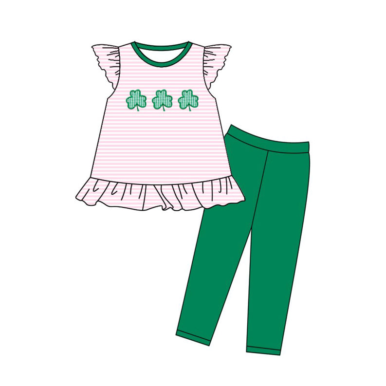 Baby Girls Stripe Clovers Tunic Leggings St Patrick Clothes Sets Preorder