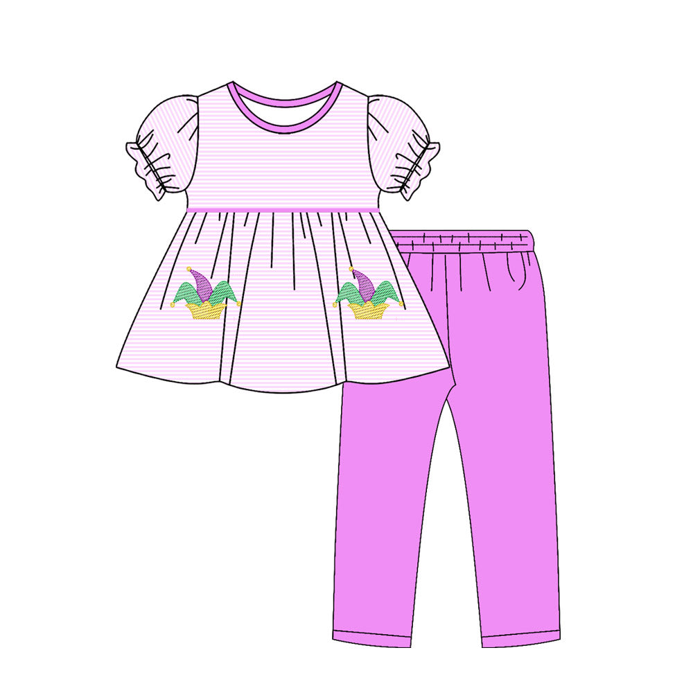 Baby Girls Mardigras Anchors Stripe Tunic Leggings Clothes Sets Preorder
