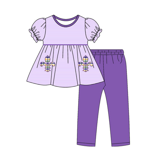Baby Girls Mardigras Anchors Stripe Tunic Leggings Clothes Sets Preorder