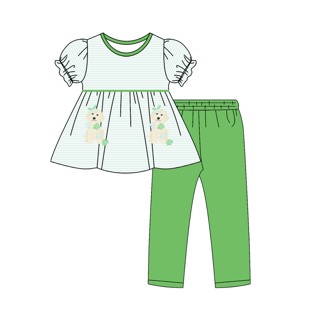 Baby Girls Dogs Clovers Stripe Tunic Leggings St Patrick Clothes Sets Preorder