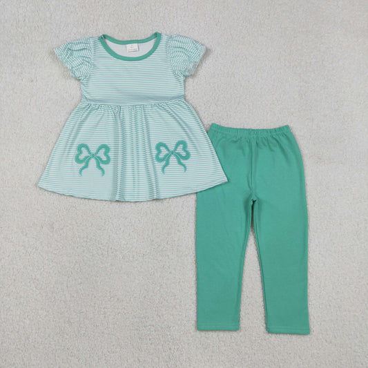 Sibling Baby Girls Embroidery Bows Stripe Tunic Legging Pants Clothes Sets