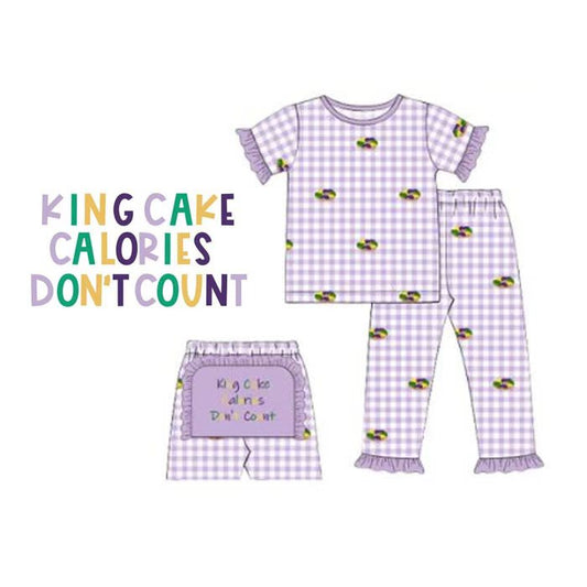 Baby Girls Mardigras King Cake Donuts Top Ruffle Pants Checked Pajamas Sets Preorder