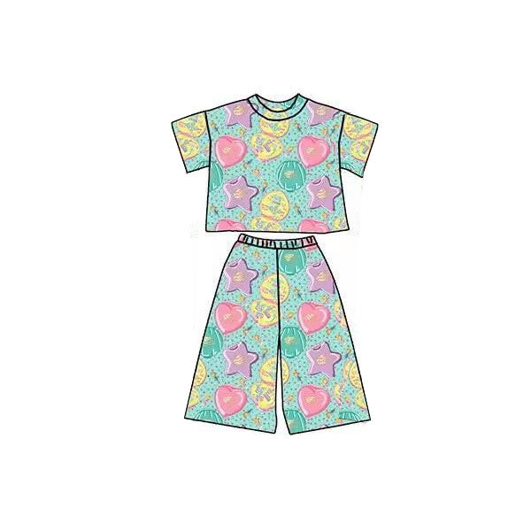 Baby Girls Colorful Hearts Polka Dots Top Flare Pants Clothes Sets Preorder