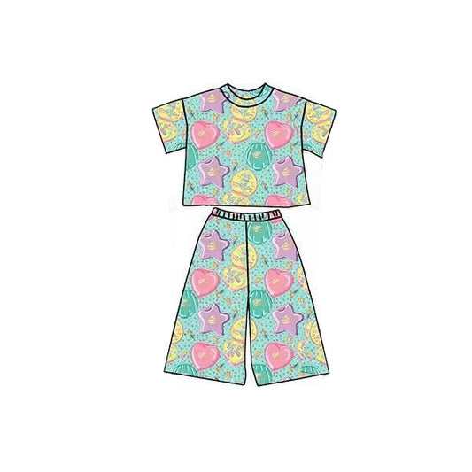 Baby Girls Colorful Hearts Polka Dots Top Flare Pants Clothes Sets Preorder