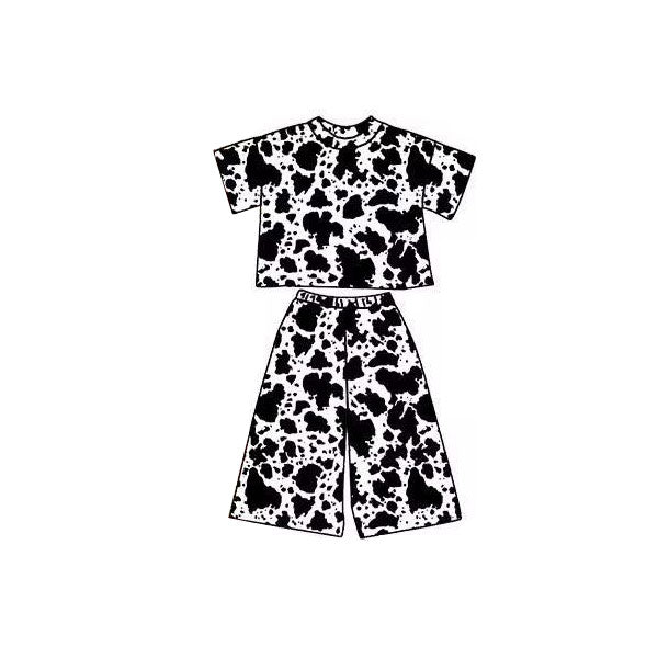 Baby Girls Cow Print Top Flare Pants Clothes Sets Preorder
