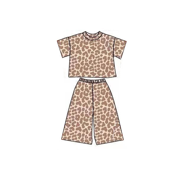 Baby Girls Khaki Leopard Top Flare Pants Clothes Sets Preorder