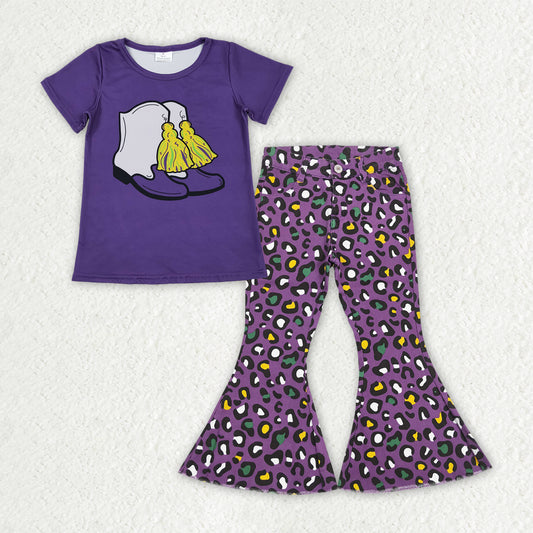Sibling Baby Girls Mardigras Top Denim Bell Bottom Pants Clothes Sets