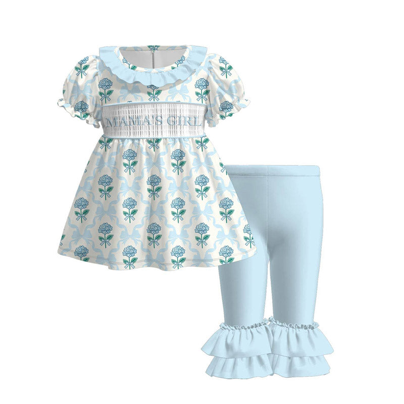 Baby Girls Bows Flowers Mama's Girl Tunic Ruffle Pants Clothes Sets Preorder
