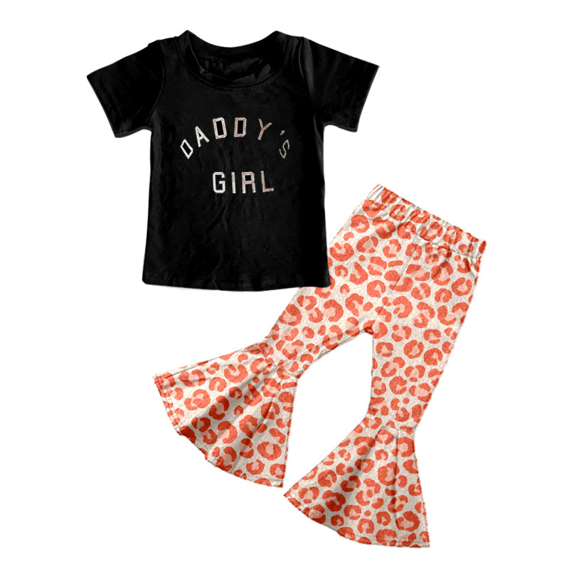 Baby Girls Daddy's Girl Shirts Pink Leopard Bell Bottom Pants Clothes Sets Preorder