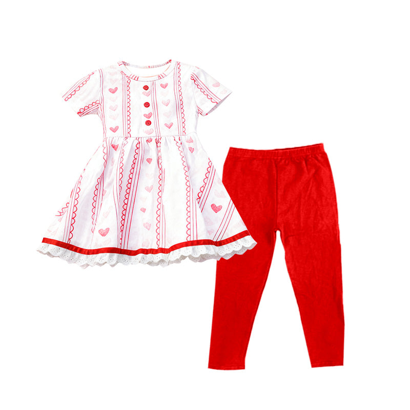 Baby Girls Hearts Stripe Button Tunic Leggings Pants Valentine Clothes Sets Preorder