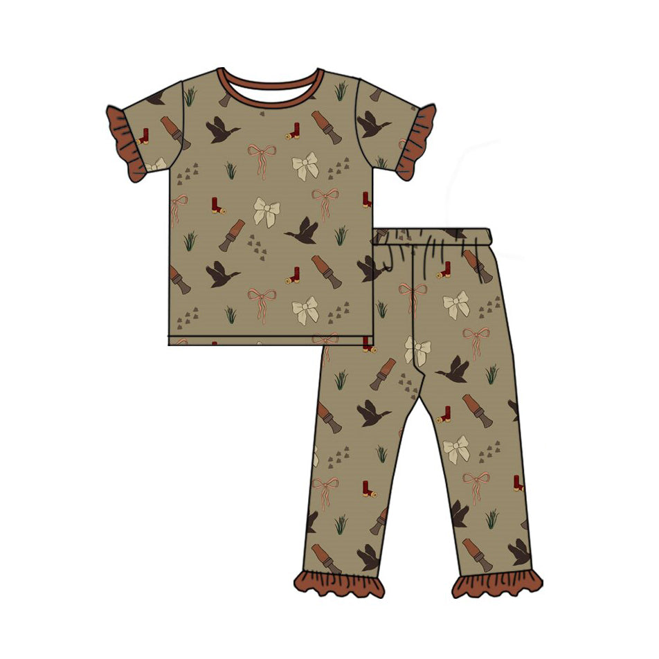 Baby Girls Ducks Calls Bows Top Ruffle Pants Hunting Pajamas Sets Preorder