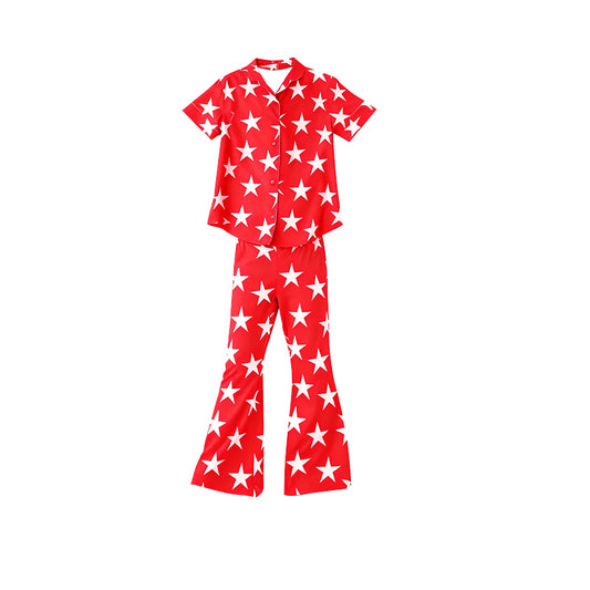 Baby Girls Red Stars Button Top Flare Pants 4th of July Pajamas Sets Preorder