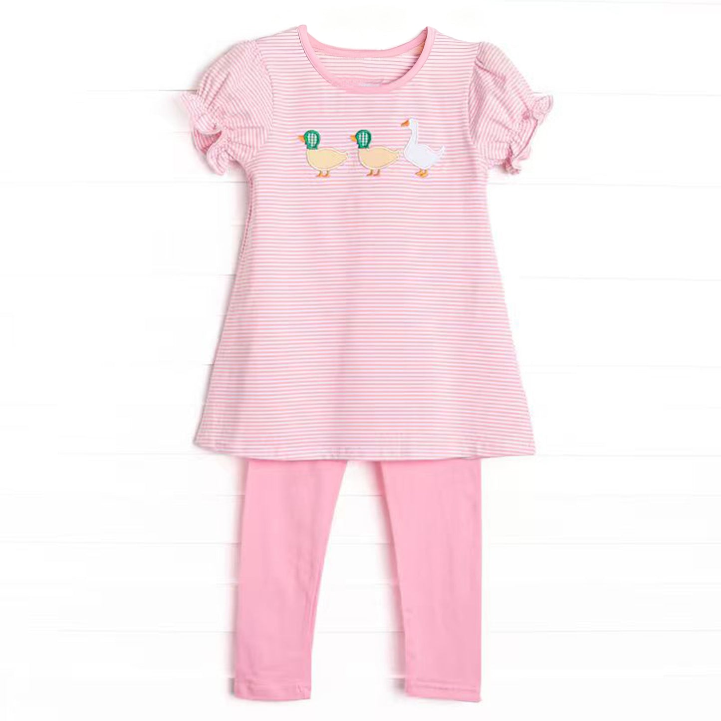 Baby Girls Pink Stripe Ducks Gooses Tunic Leggings Clothes Sets Preorder
