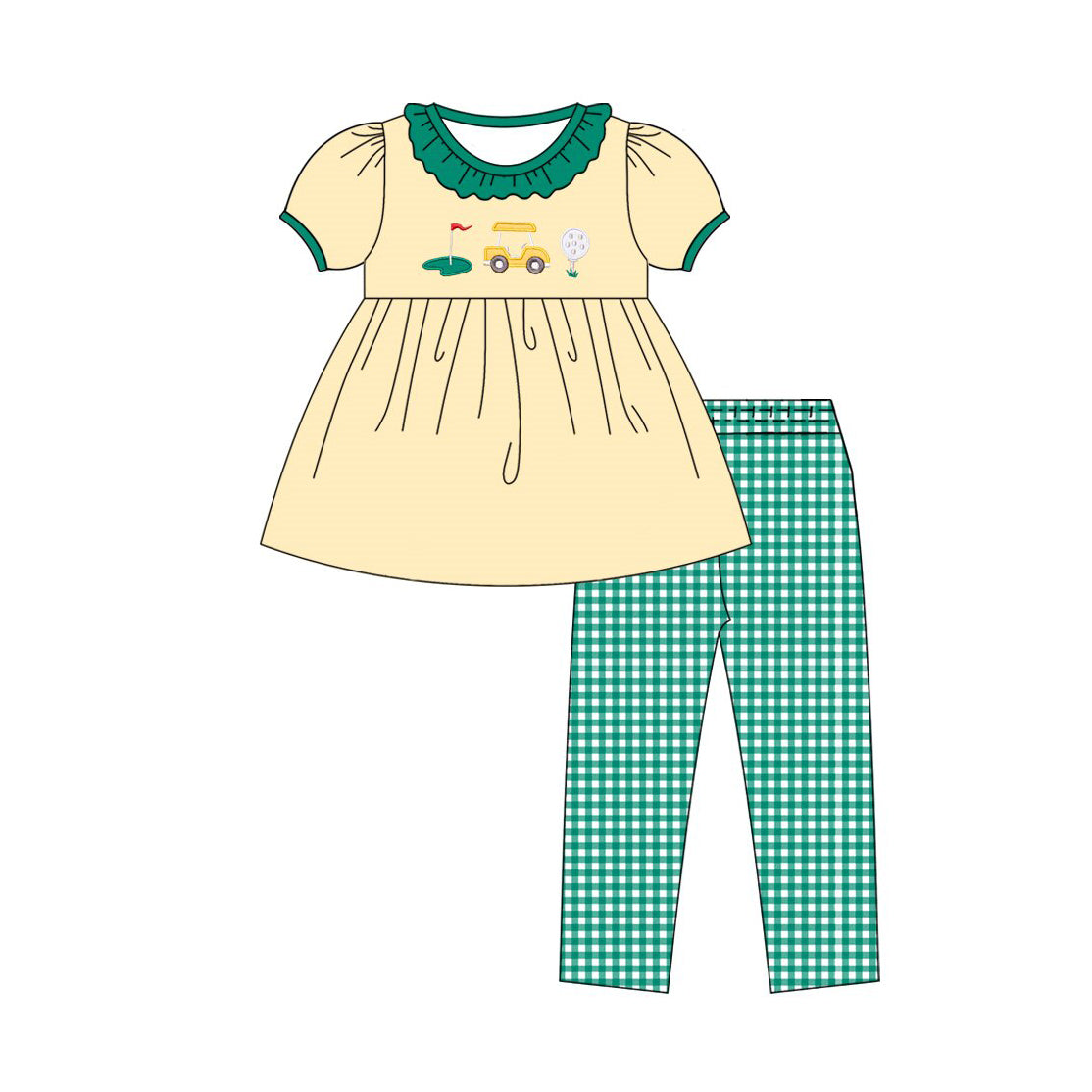 Baby Girls Golf Trucks Collar Tunic Green Checked Leggings Clothes Sets Preorder